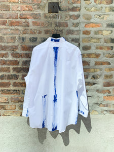 PAINTED ABSTRACT DRESS SHIRT ( SANTORINI BLUE)